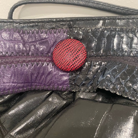 80's Black Samir🦎 Leather Reptile Patchwork Clutch Handbag🌵 - Picture 4 of 7